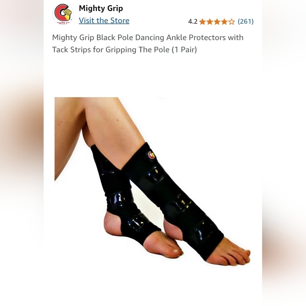 Mighty Grip Black Pole Dancing Ankle Protectors w Tack Strips for Gripping Lg